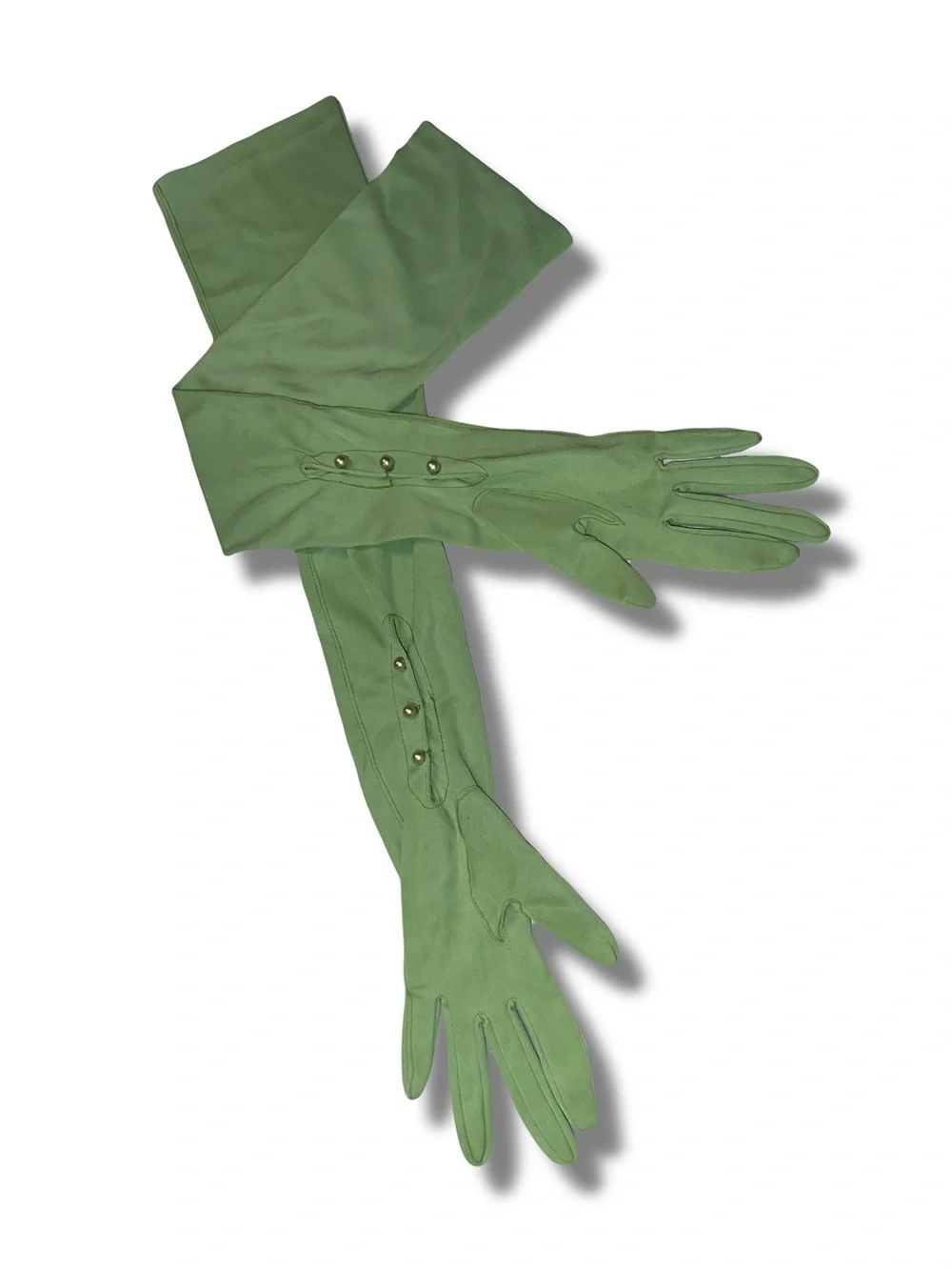 Vtg Pastel Green 22” Opera Gloves w/ Pearl Buttons